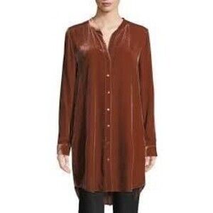 NWOT Eileen Fisher Mandarin Collar Lng Velvet Shirt Dress Tunic sz medium